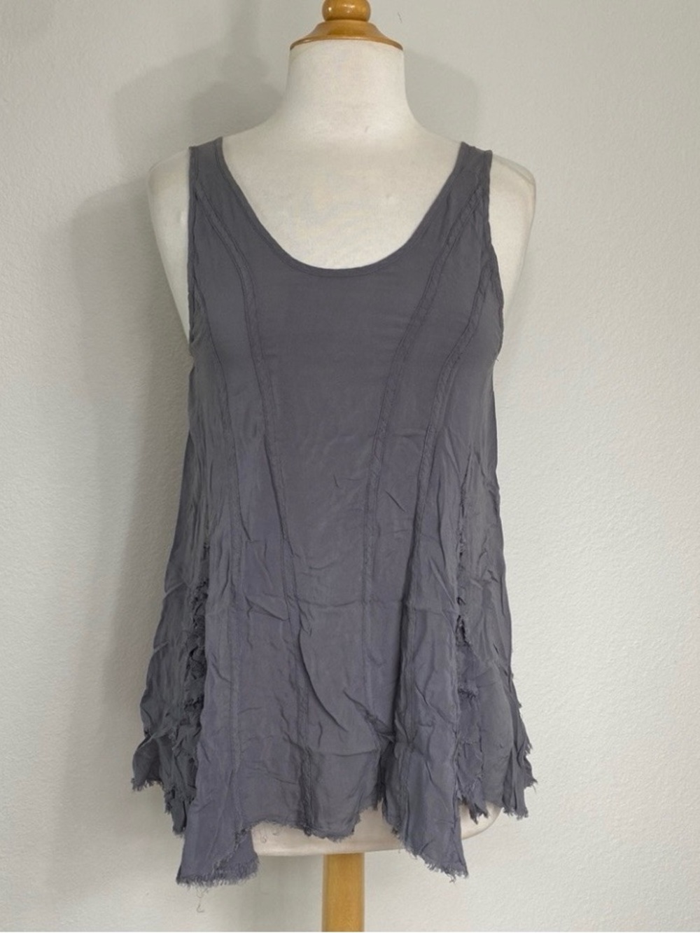 Free People Womens Gray Ruffle Hem Fringe Sleeveless Tunic Tank Top Size XS Boho